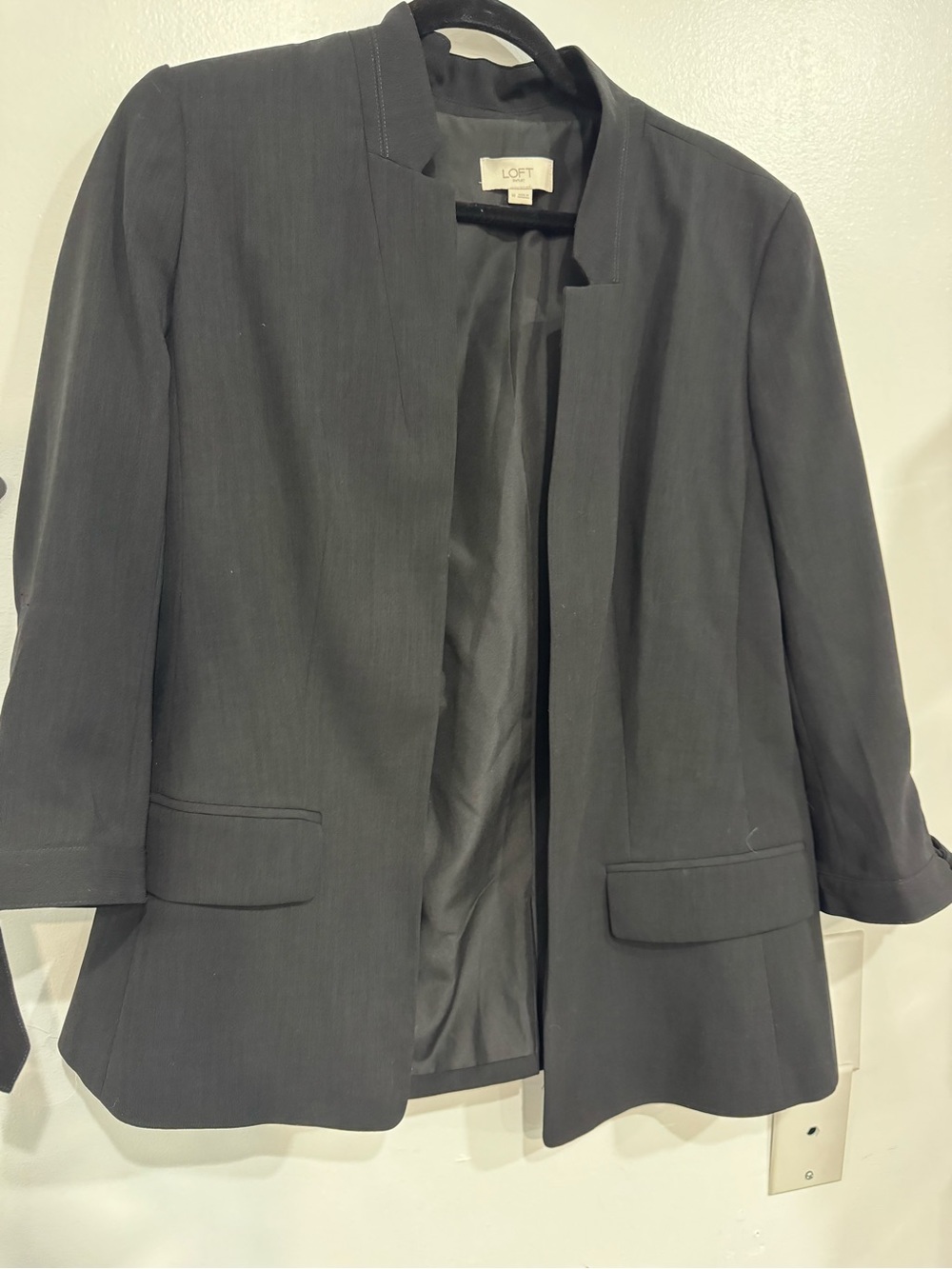 LOFT Black Collarless Open-Front Blazer Jacket